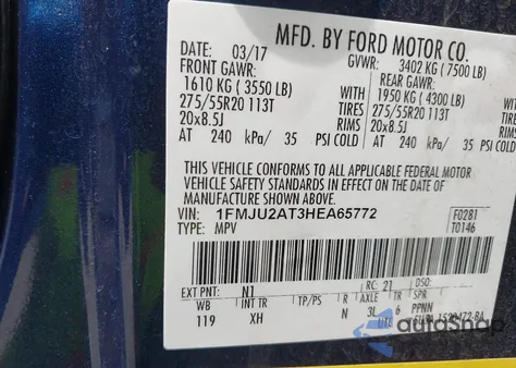 2017 Ford Expedition Limited from USA, damaged, VIN 1FMJU2AT3HEA65772